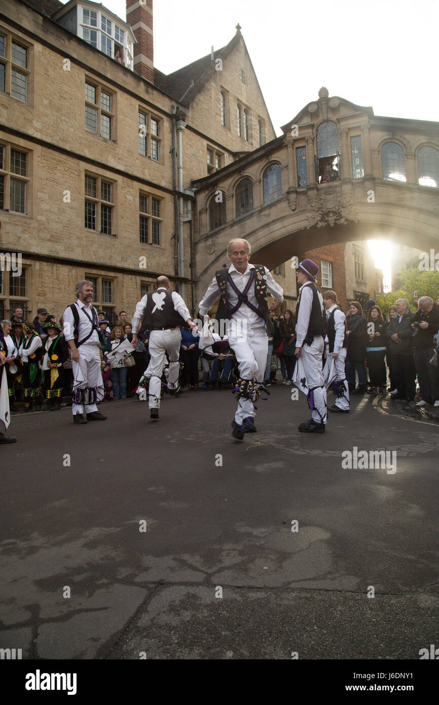 May Day celebrations in Oxford with crowds gathering to watch Morris