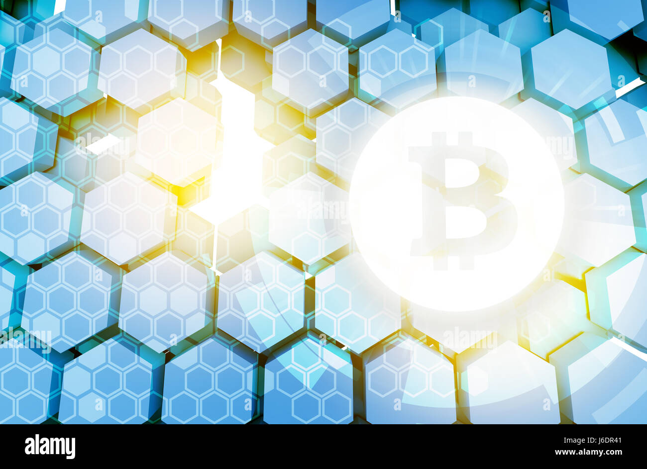 Blockchain Distributed ledger technology , bitcoin icon with Hexagon