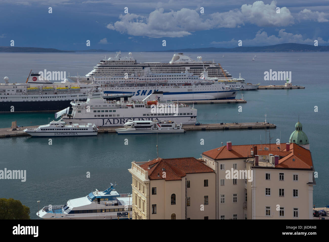 Cruiser And Ships In Port Of Town Split Dalmatia Croatia Stock Photo Alamy