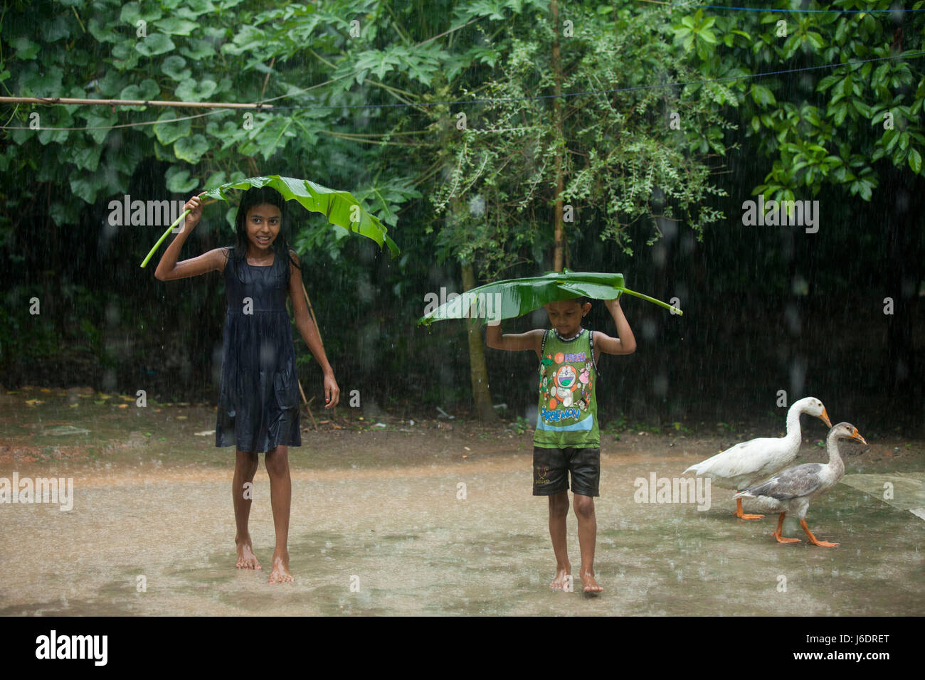 Kids playing in rain hi-res stock photography and images - Alamy