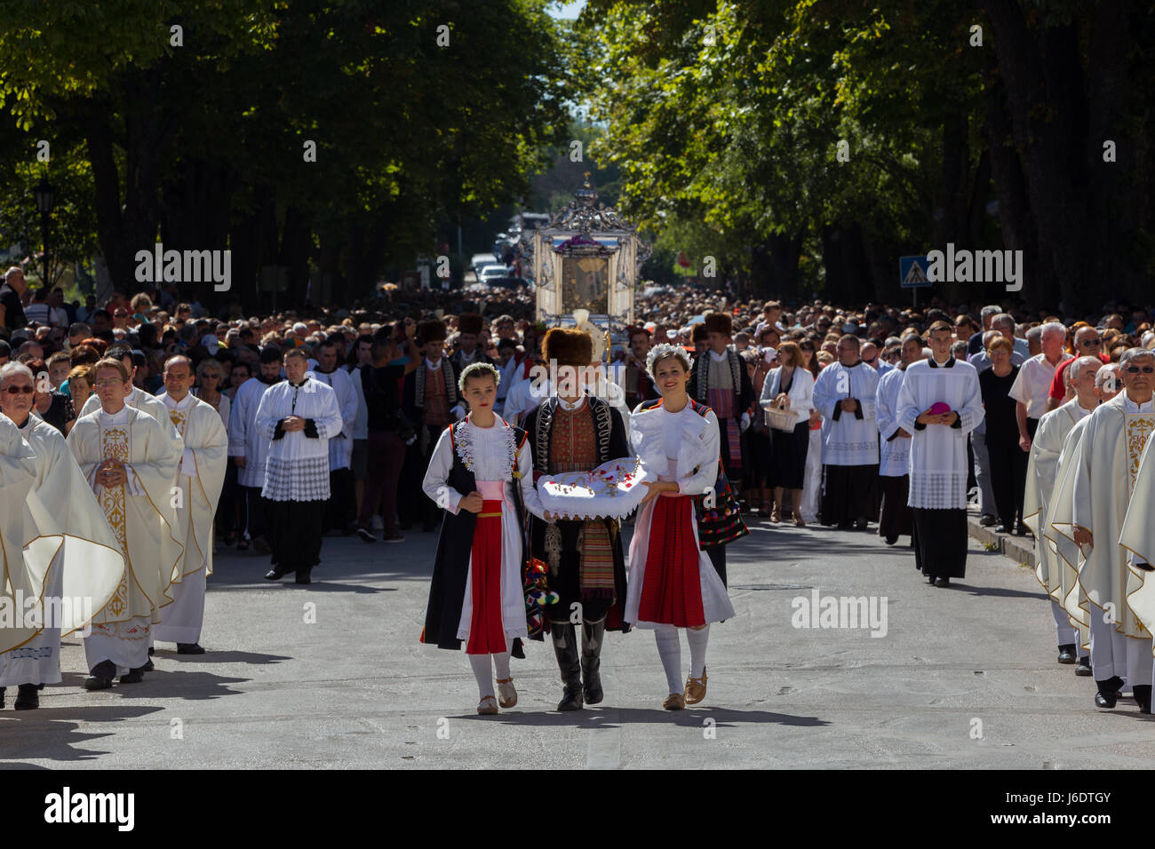 Famous painting of 'Miraculous Madonna of Sinj' during the procession, Croatia Stock Photo