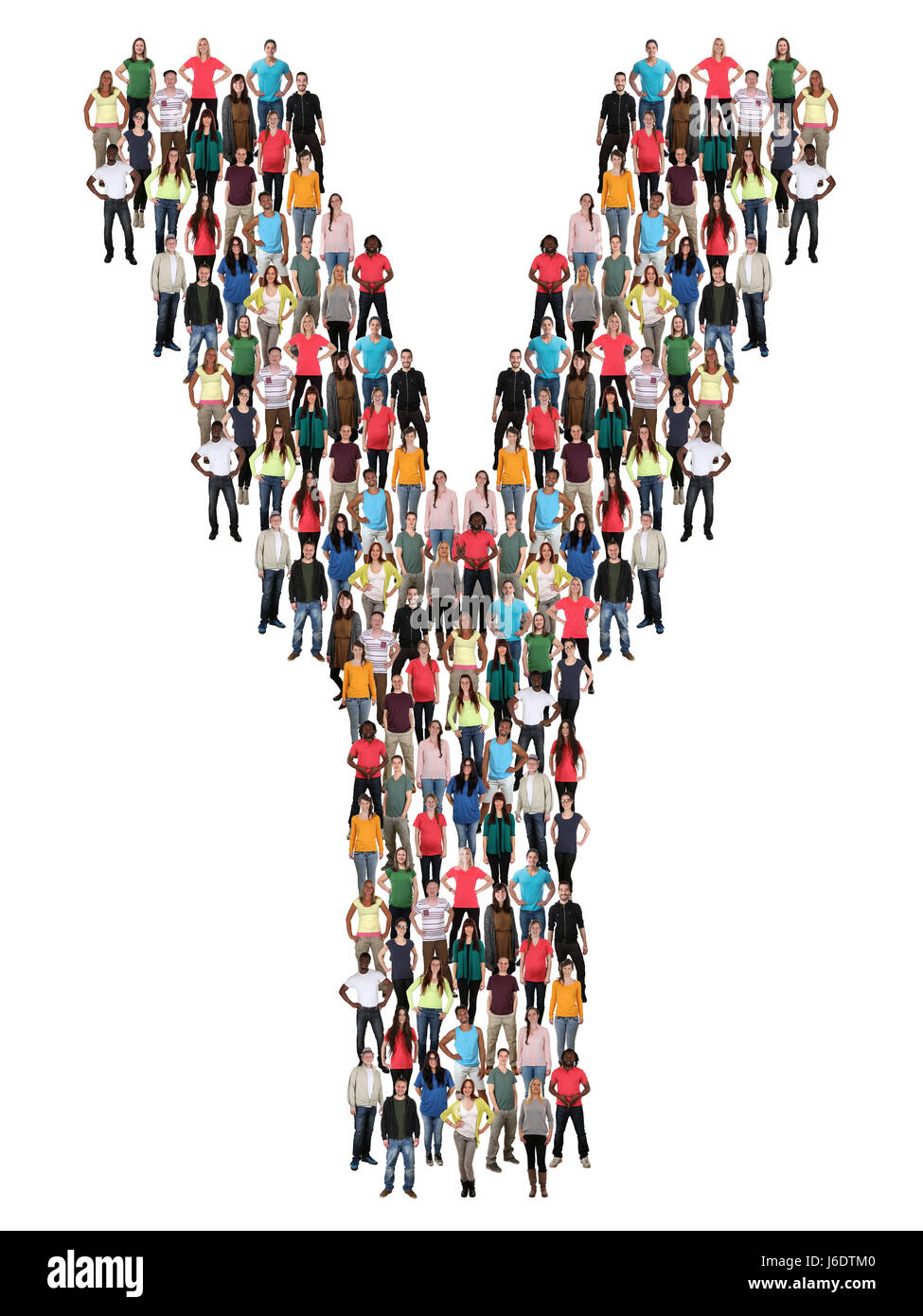 Letter Y alphabet group of people isolated on a white background Stock