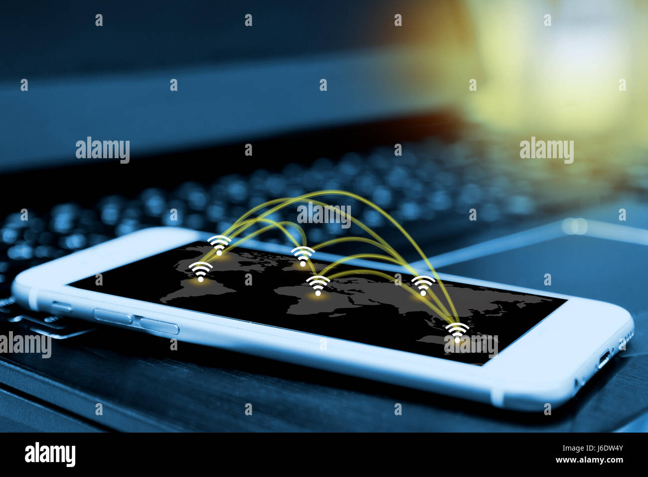 Wifi icon and network connection concept and smartphone screen with ...