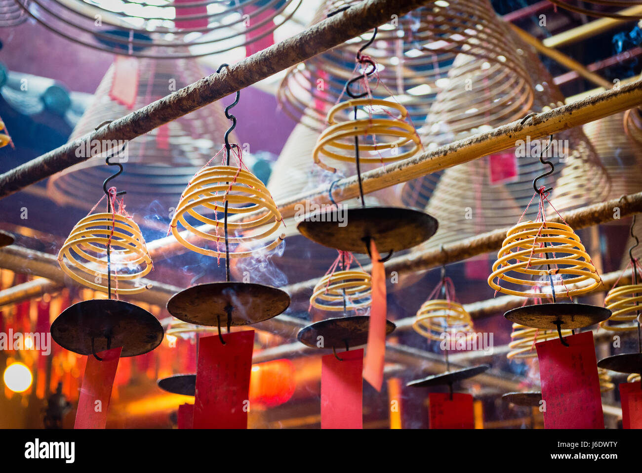 Burning incense coils at Man Mo temple, Hong Kong Stock Photo Alamy