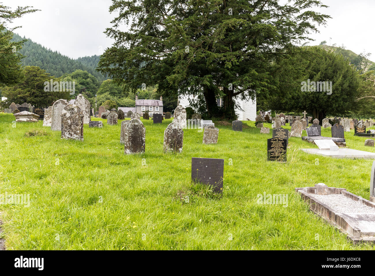 Tombstone on graveyard - Talley Abbey, Talley, Llandeilo, Wales, Great Britain, UK, Europe Stock Photo