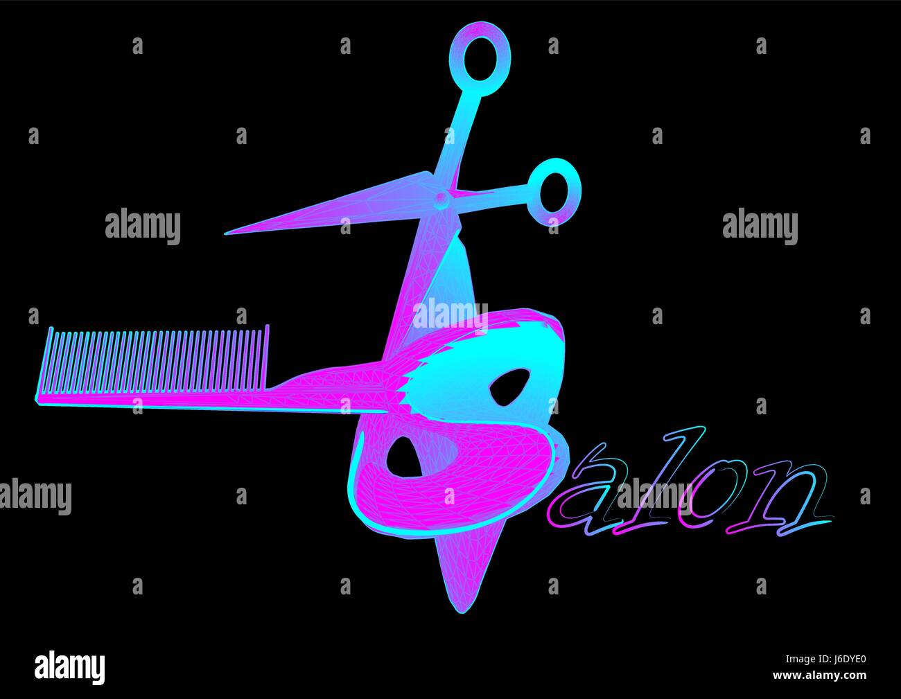 salon. abstract scissors and comb isolated on black background Stock ...
