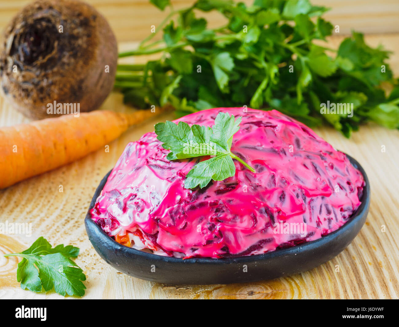 herring under a fur coat and ingredients Stock Photo Alamy