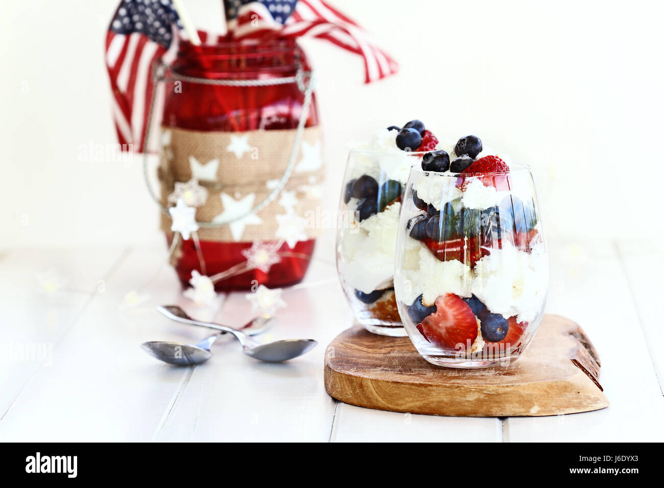 Trifle Made With Blueberries Strawberries Whipped Cream And Star Shaped Pound Cake With 2589