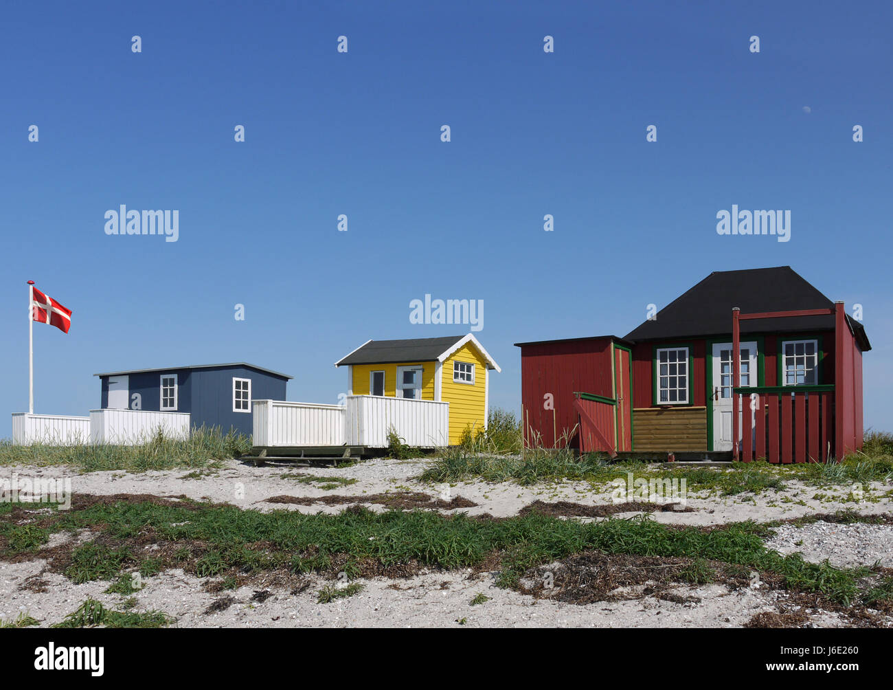 beach huts in rskbing Stock Photo