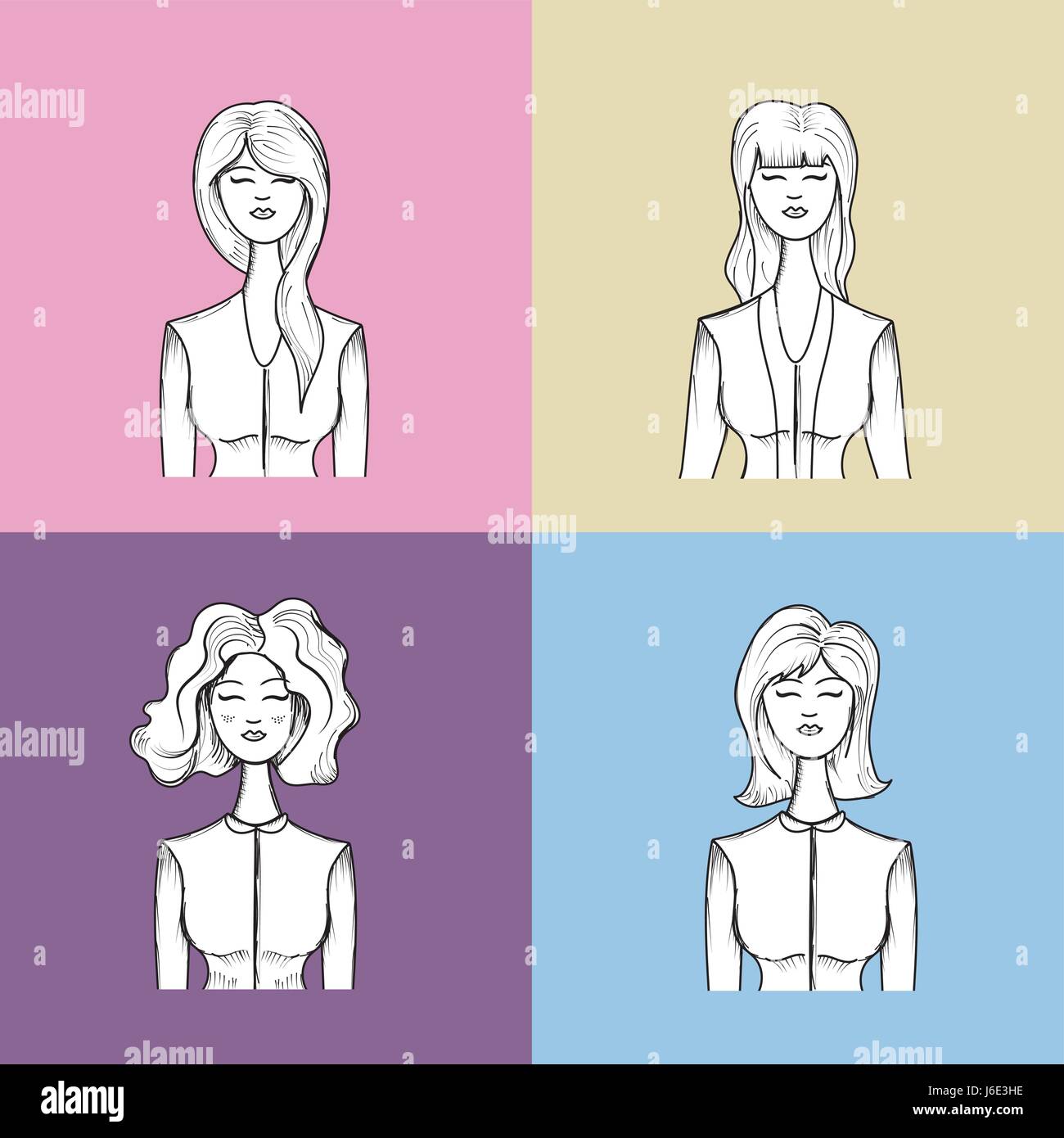 hand drawn set women face with hairstyle Stock Vector