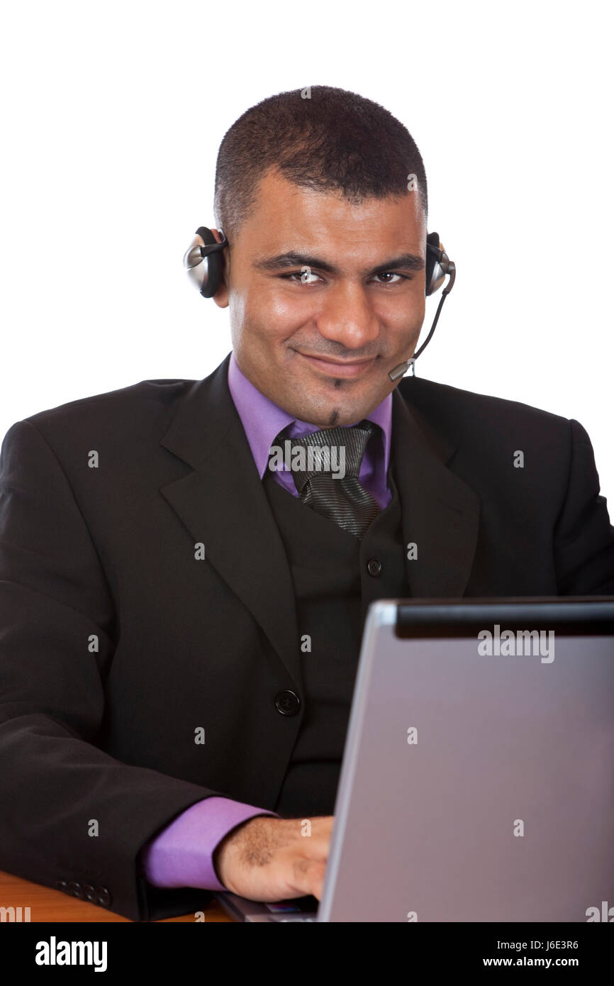 office desk headset operator delighted unambitious enthusiastic merry radiant Stock Photo Alamy