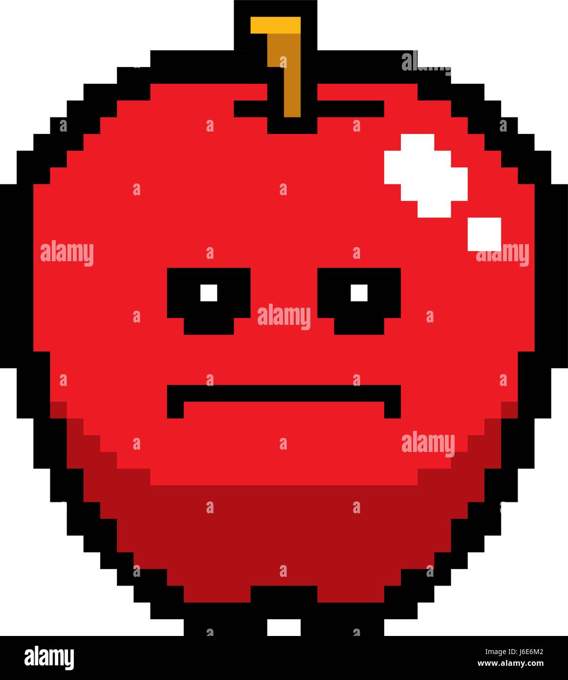 An illustration of an apple looking serious in an 8-bit cartoon style ...