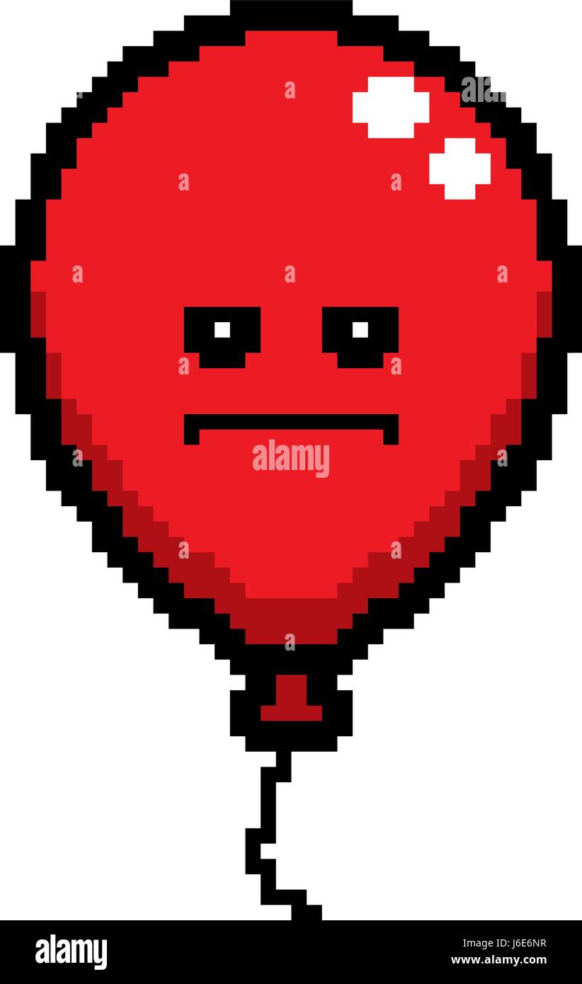 An illustration of a balloon looking serious in an 8-bit cartoon style ...