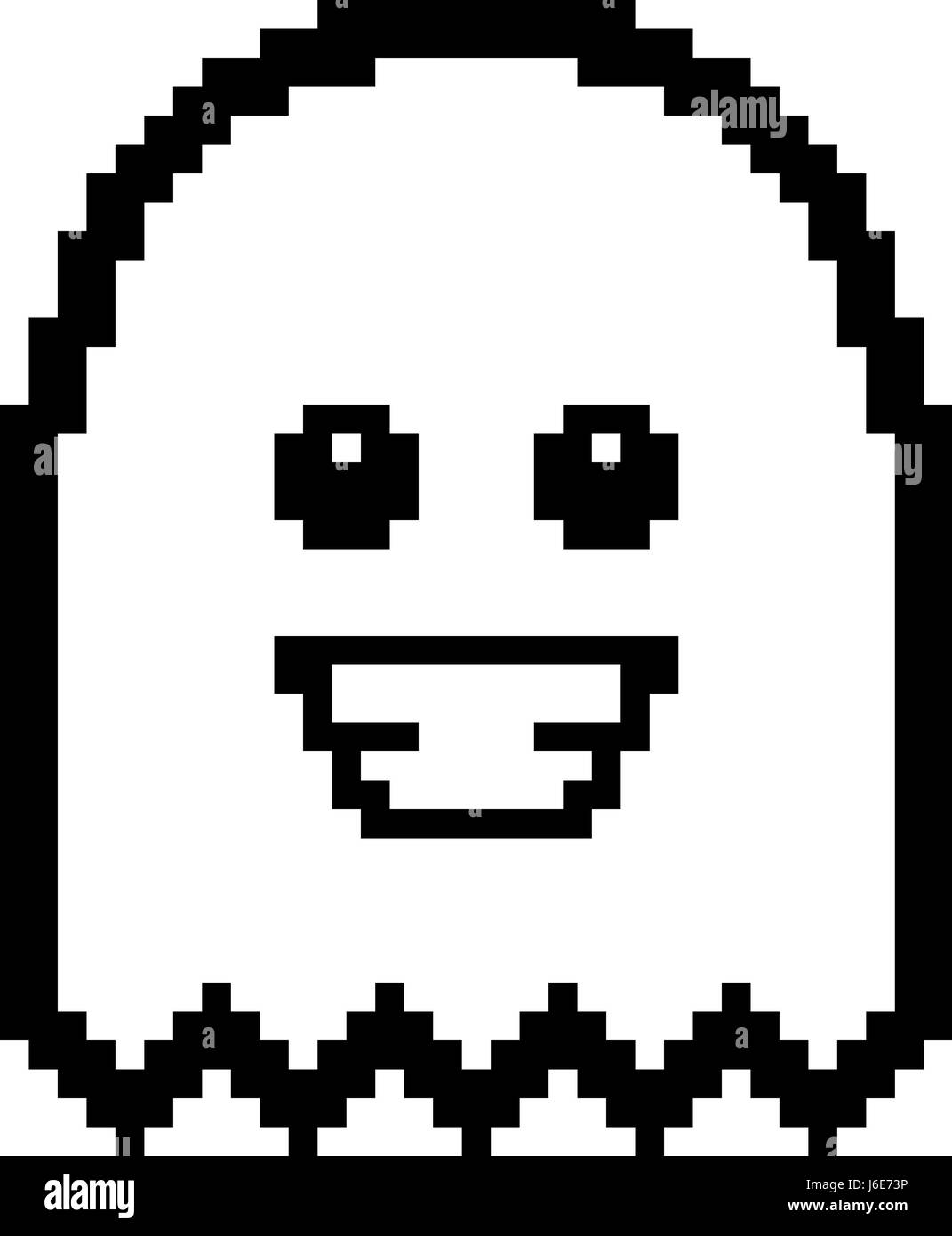 An illustration of a ghost smiling in an 8-bit cartoon style Stock ...