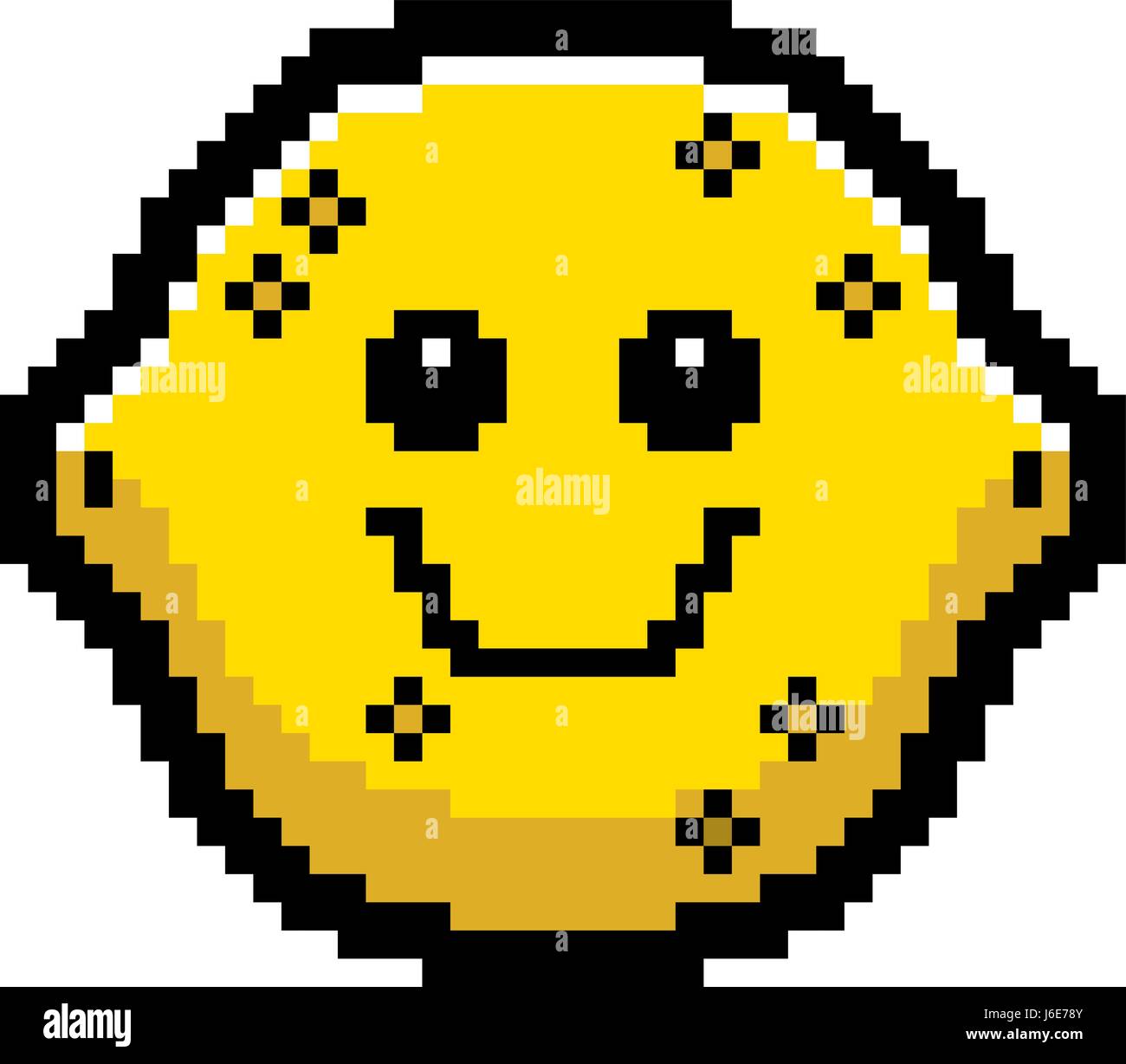 An illustration of a lemon smiling in an 8-bit cartoon style. Stock Vector