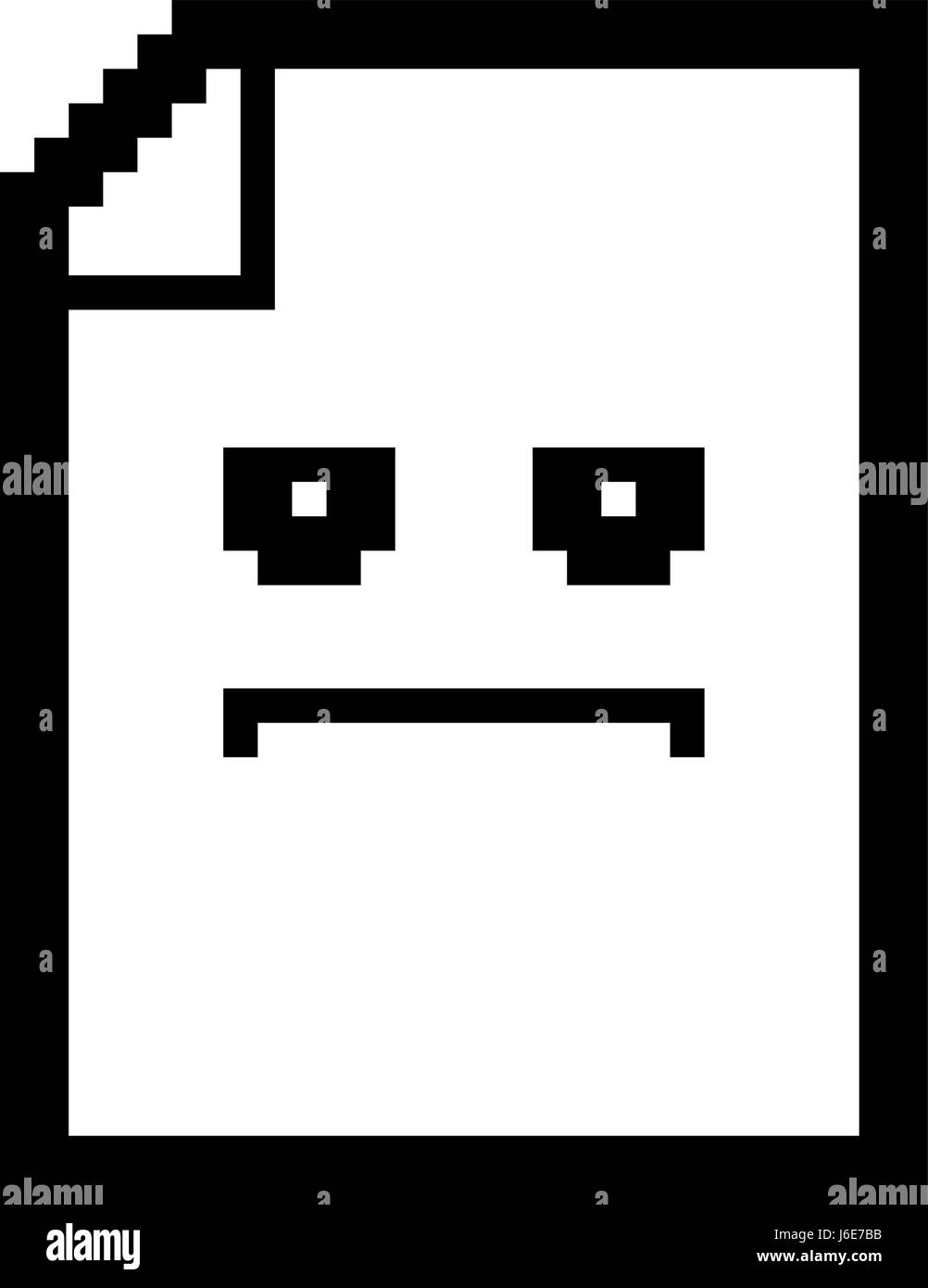 An illustration of a piece of paper looking serious in an 8-bit cartoon ...