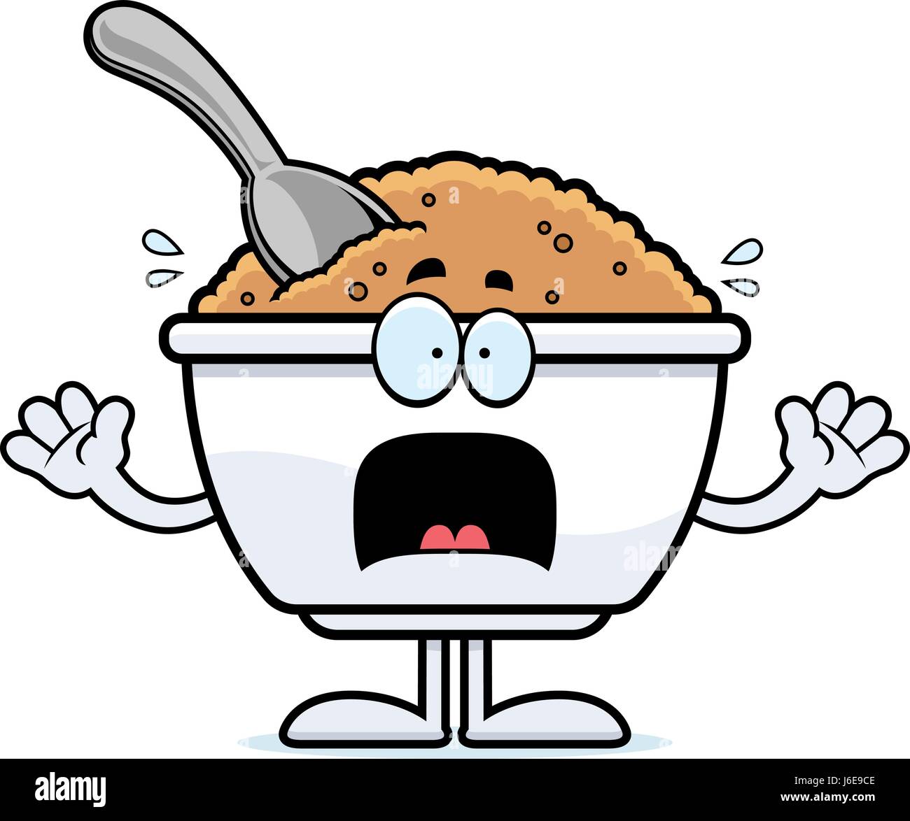 A cartoon illustration of a bowl of oatmeal looking scared Stock Vector ...