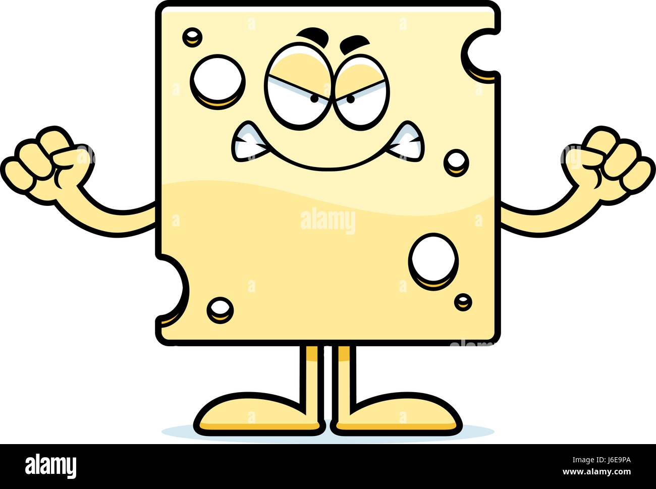 A cartoon illustration of a slice of Swiss cheese looking angry Stock