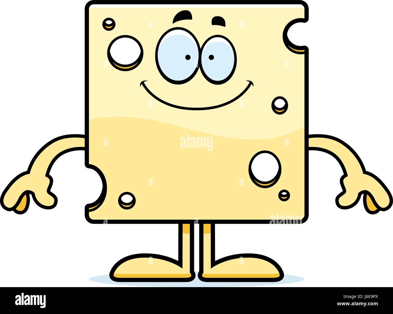 A cartoon illustration of a slice of Swiss cheese looking happy Stock