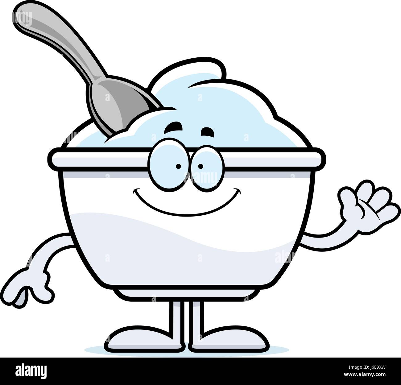 A cartoon illustration of a cup of yogurt waving. Stock Vector