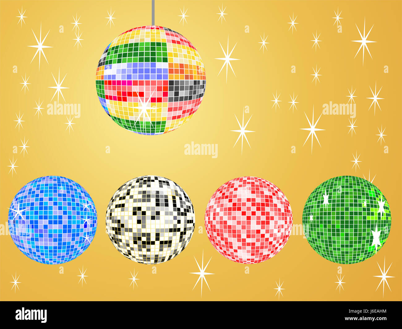 five colorful disco balls Stock Photo Alamy
