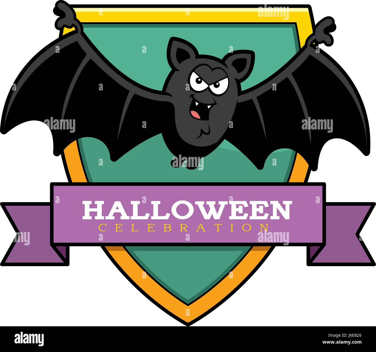 A cartoon illustration of a Halloween graphic with a bat Stock Vector ...