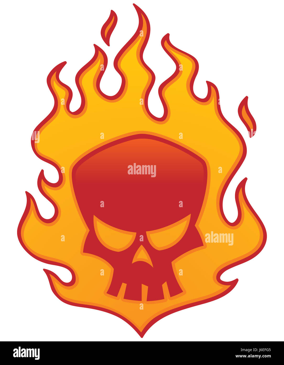 Flaming Skull Red Orange & Blue Cool Skeleton Skull Graphic