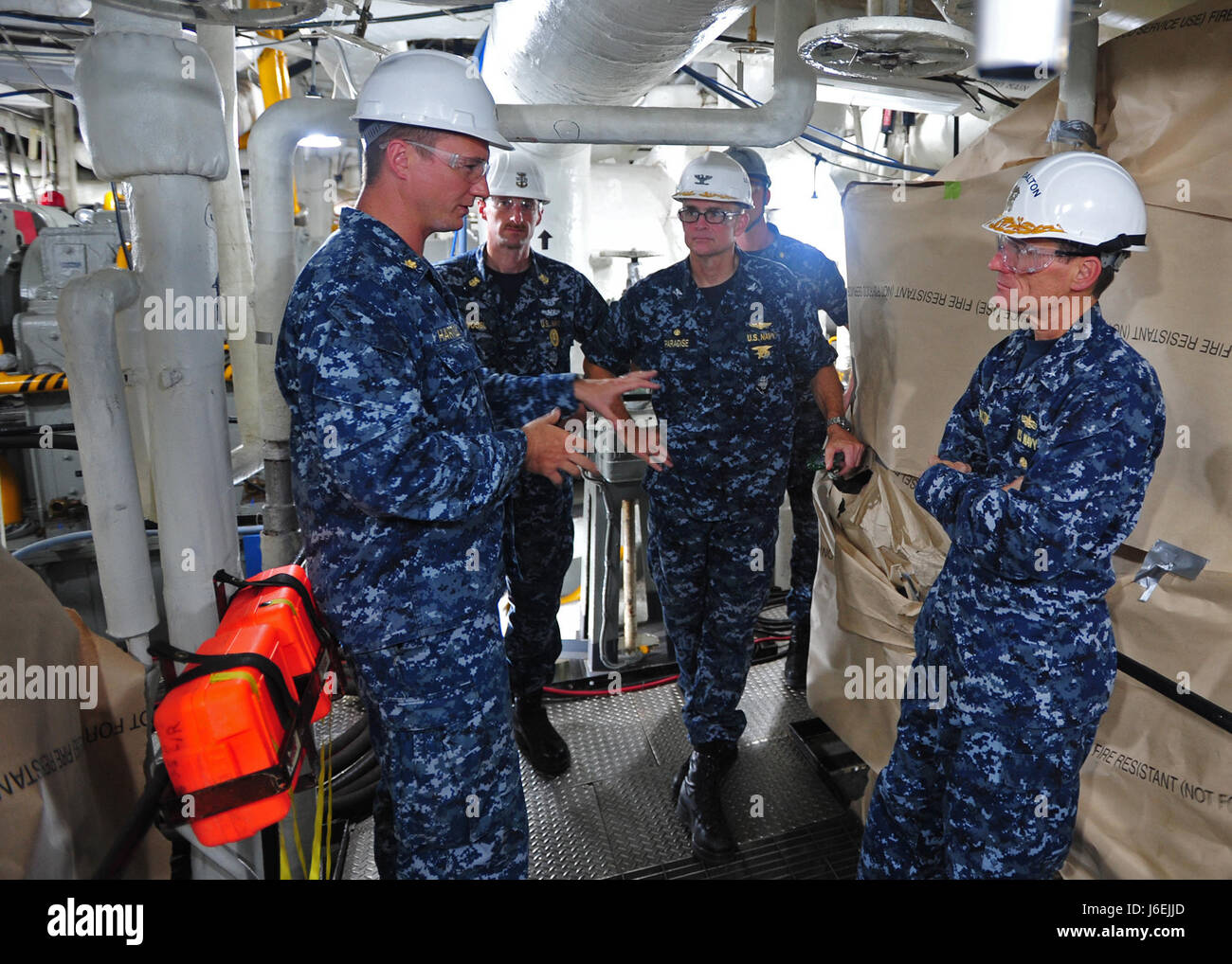 Commander of Task Force 76 observes scheduled engine room maintenance ...