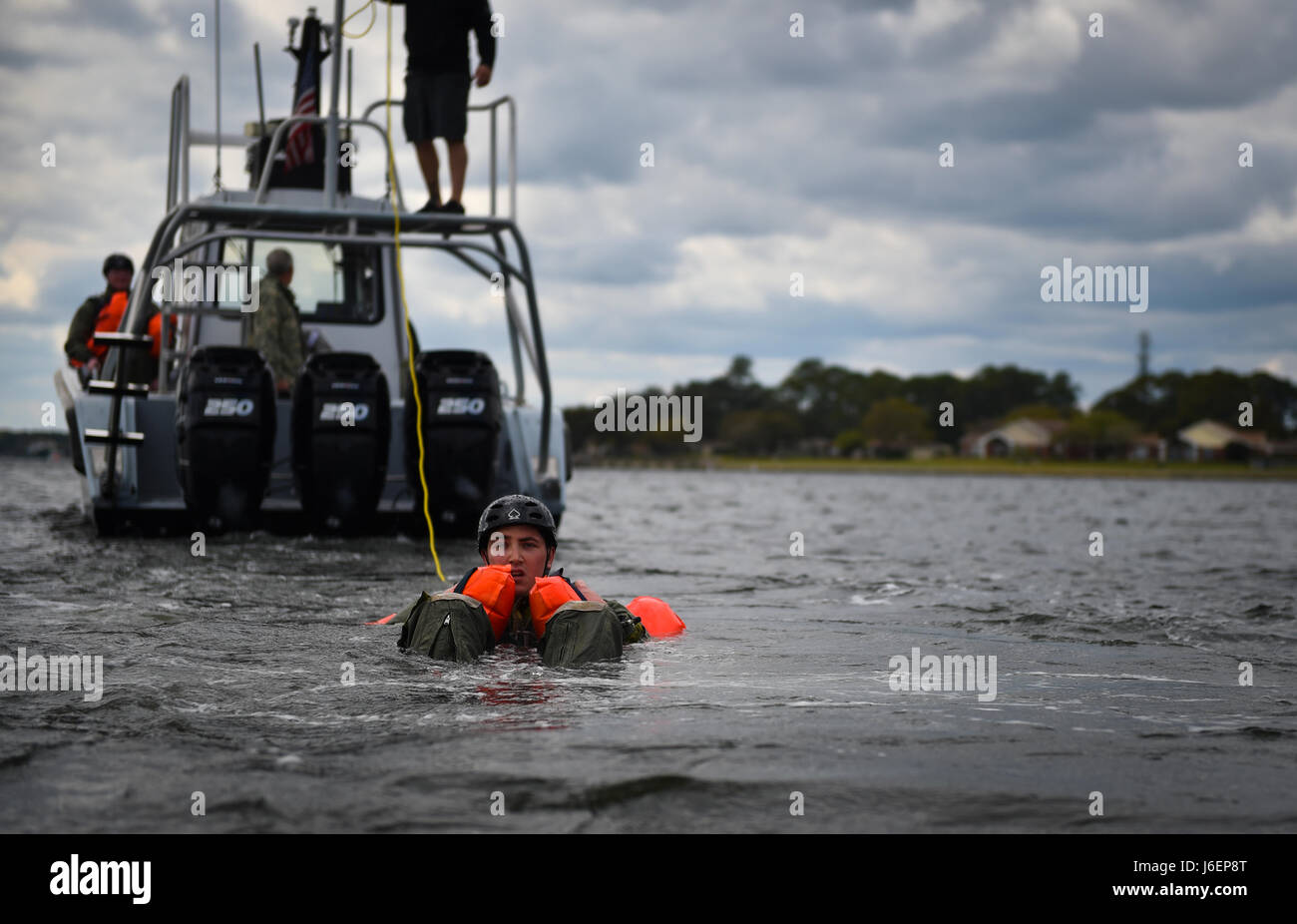 Aircrew members participate in water survival training at Hurlburt