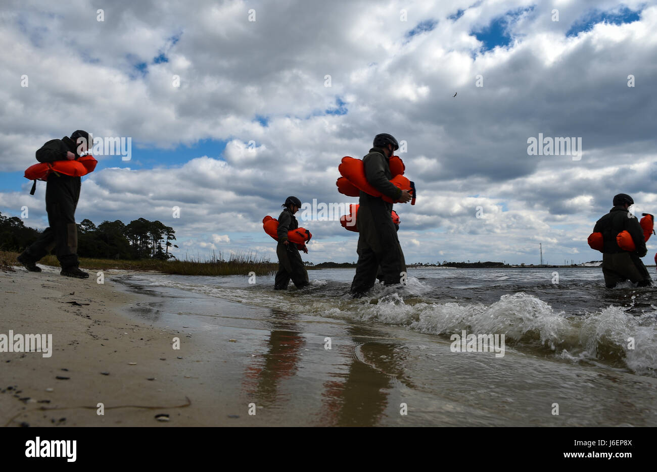 Aircrew members participate in water survival training at Hurlburt