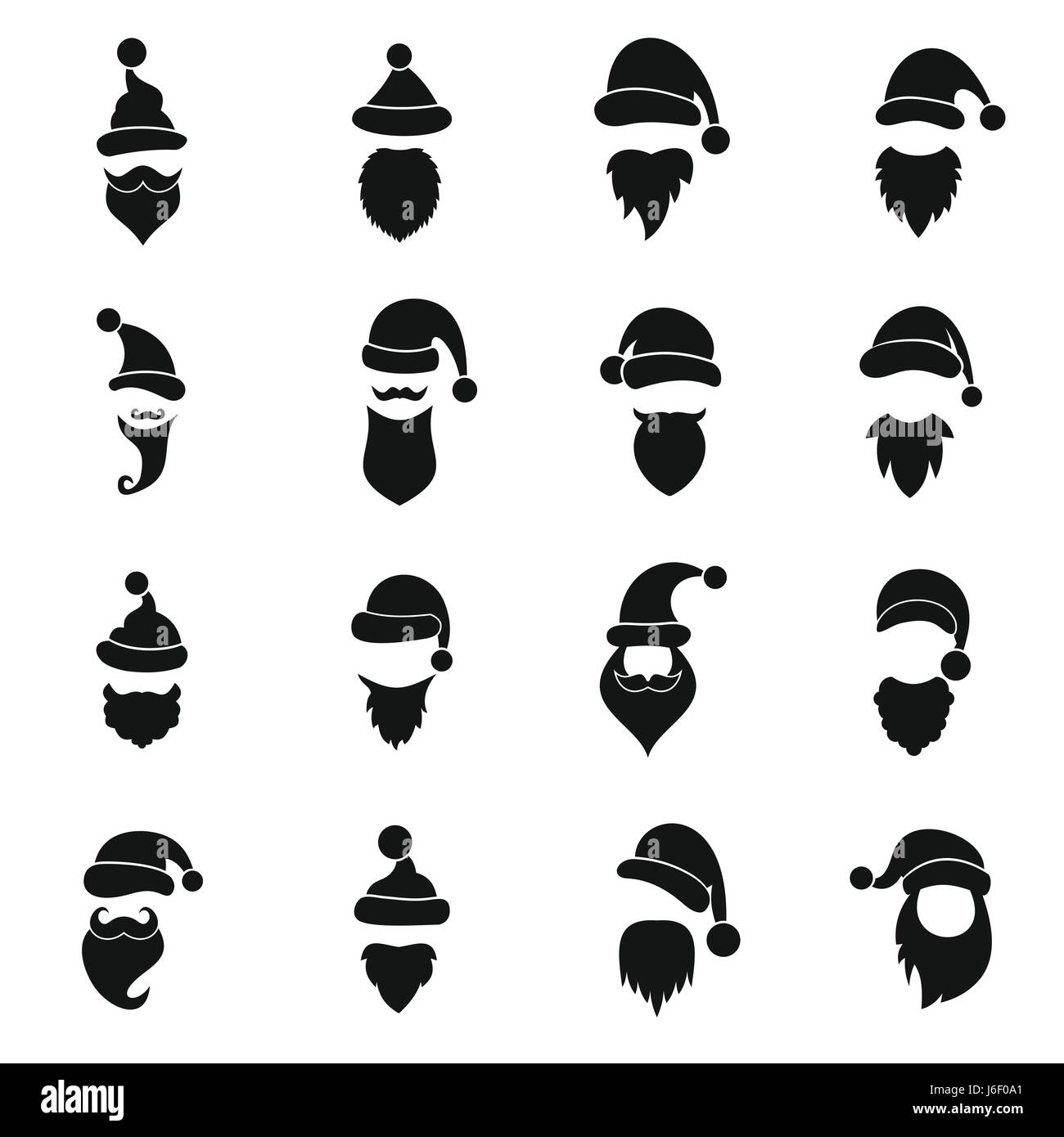 Santa hats, mustache and beards icons set Stock Vector