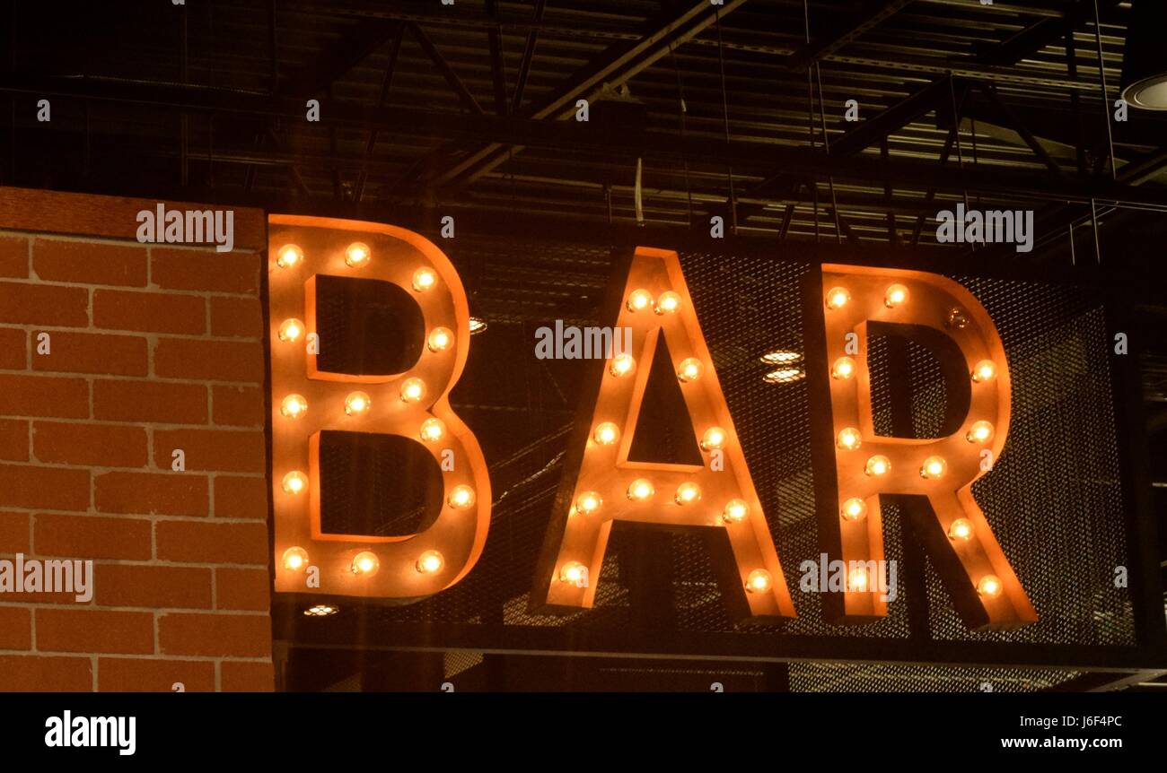 Lighted Bar Sign illuminated. Stock Photo