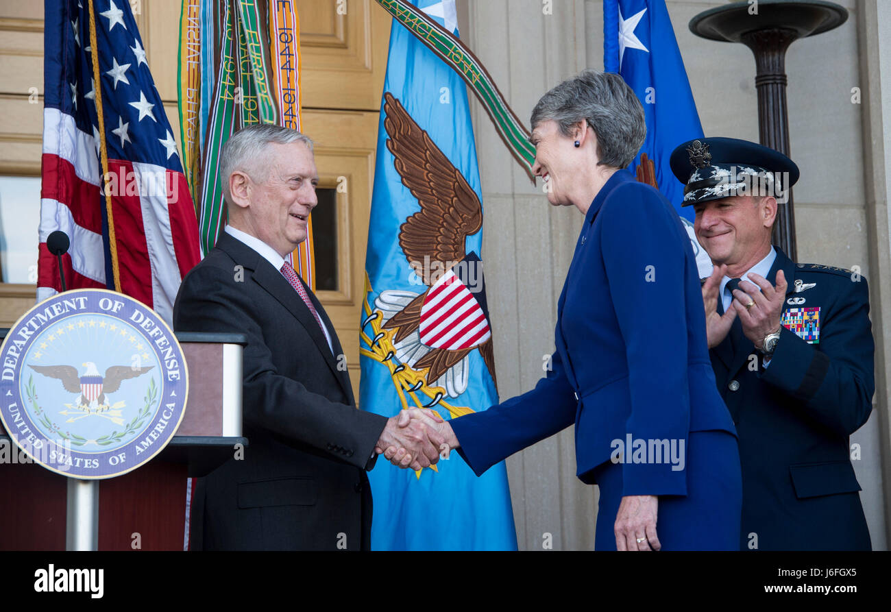 Secretary of Defense Jim Mattis congratulates Secretary of the Air ...