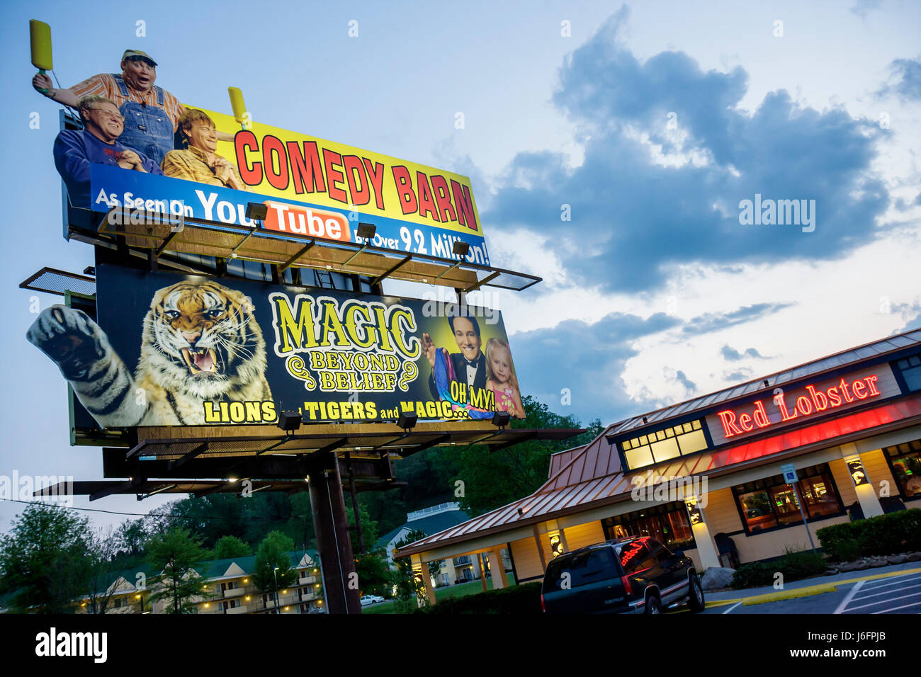 Sevierville Tennessee,Smoky Mountains,Highway 441,billboard,advertisement,ad advertising advertisement,ad advertising advertisement,sign,logo,special, Stock Photo