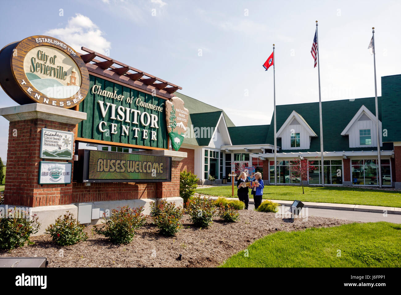 Sevierville Tennessee,Smoky Mountains,Chamber of Commerce Visitor Center,centre,outside exterior,front,entrance,welcome,information,assist,plan,maps,a Stock Photo