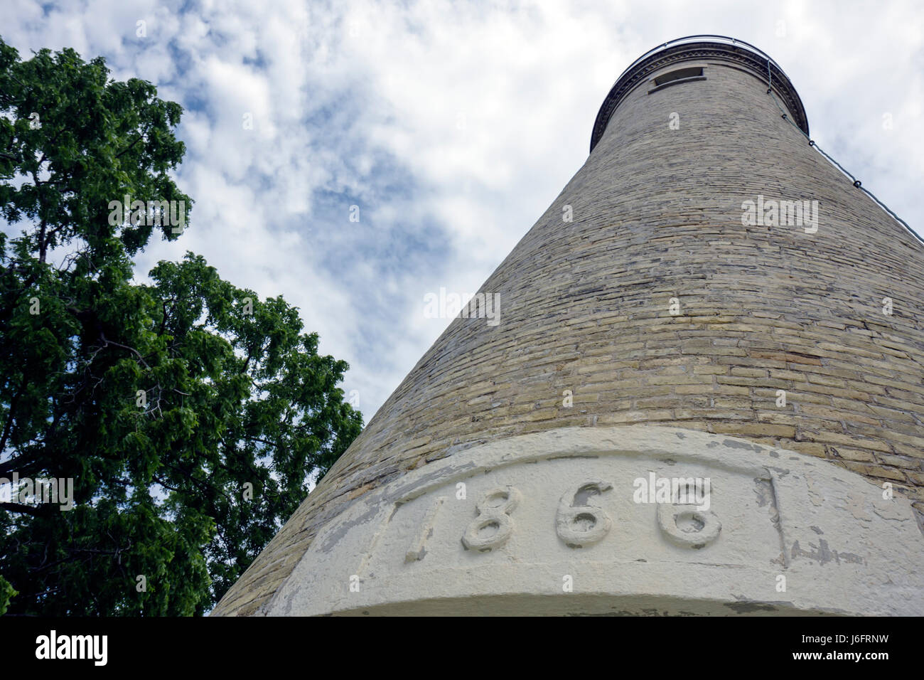 Wisconsin Kenosha County,Kenosha,Simmons Island,Southport Light Station,historic lighthouse,built 1866,spiral staircase,outside exterior,front,entranc Stock Photo