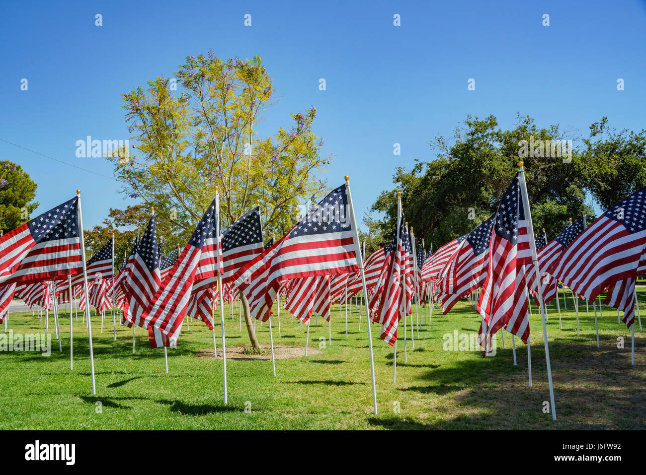 Sunny morning view of Sea of America Flags Stock Photo