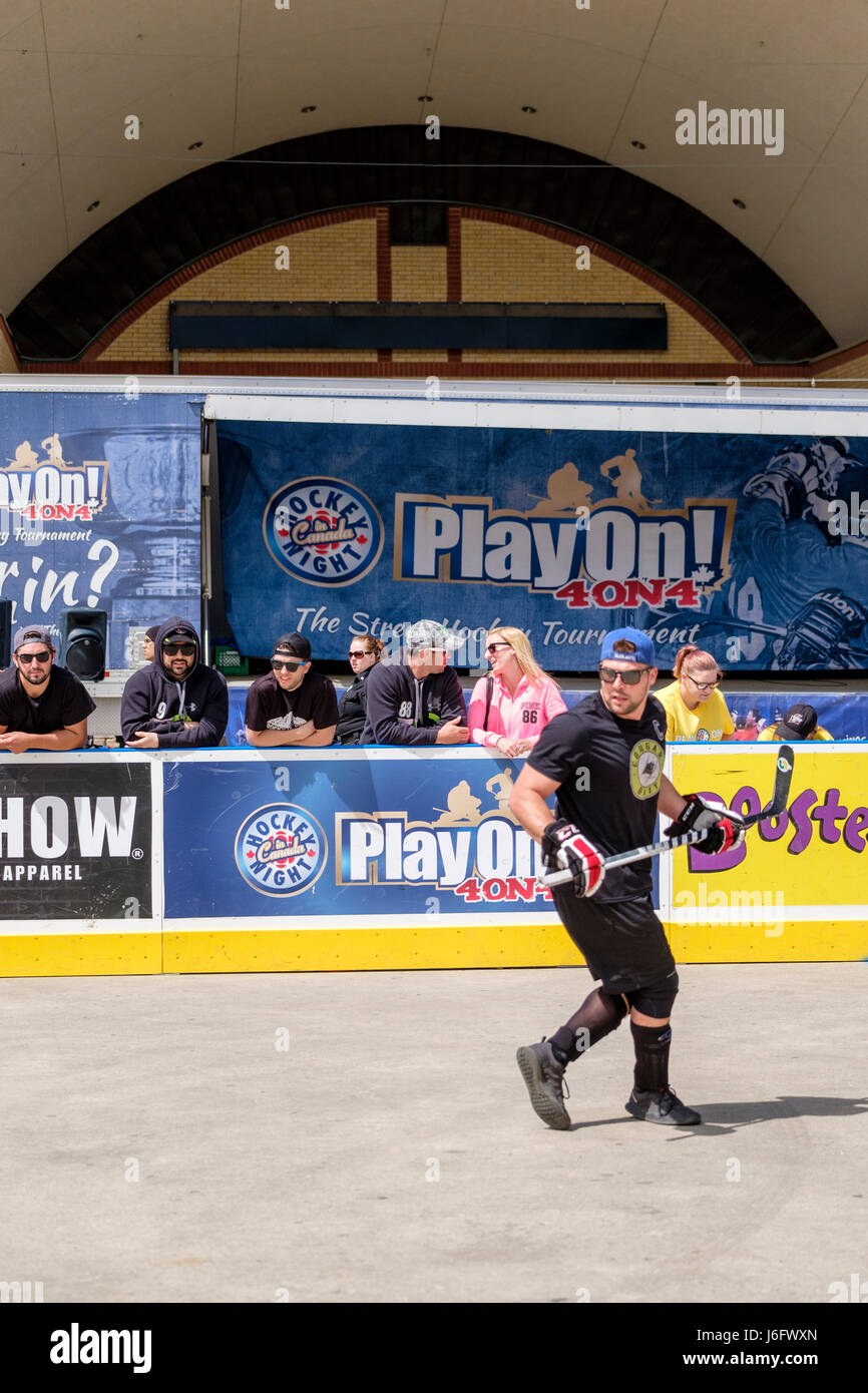 London, Ontario, Canada. 20th May, 2017. Play On! The world's largest annual hockey festival, and part of Canada's 150th Anniversary celebration. A street hockey tournament and sports festival, gathering hundreds of players from both genders, and all skill levels, kicks off in London, Ontario, Canada. Credit: Rubens Alarcon/Alamy Live News Stock Photo