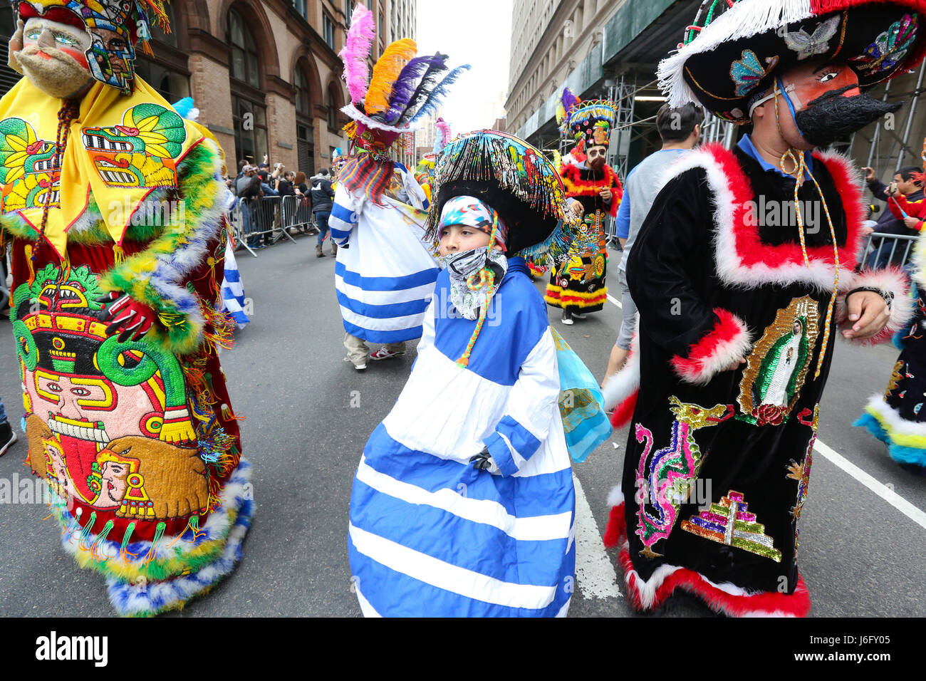 NEW YORK, NEW YORK - MAY 20: Performers with the Chinelos de Morelos New  York folkloric troupe demonstrate a traditional Mexican dance during the  11th Annual Dance Parade on University Place in