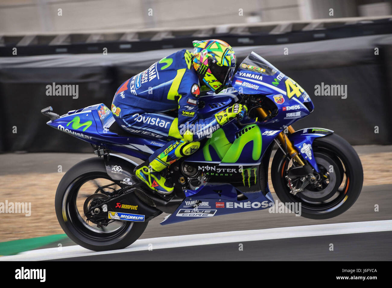 Le Mans, France. 20th May, 2017. Valentino Rossi of Italy and Movistar  Yamaha MotoGP in action during the MotoGp of France - Qualifying on May 20,  2017 in Le Mans, France. Credit: