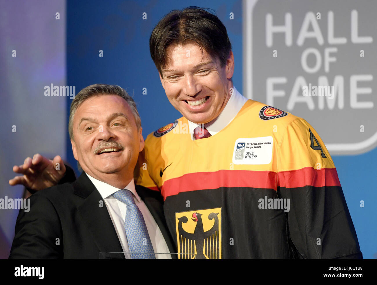 Cologne Germany 21st May 2017 Uwe Krupp R Former Ice Hockey 