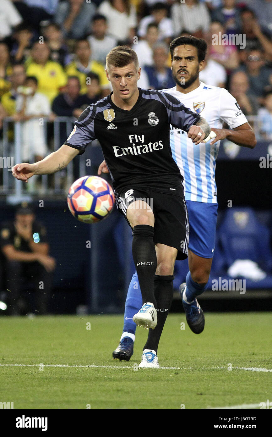 Malaga Spain 21st May 17 Real Madrid S Midfield Player Toni Kroos L Vies For The Ball Against Malaga Cf S Player Jose Luis Garcia Recio R During The Liga Santander Soccer Match Between Malaga Spain 21st May 17 Real Madrid S Midfield Player Toni Kroos L Vies For The Ball Against Malaga Cf S Player Jose Luis Garcia Recio R During The Liga Santander Soccer Match Between