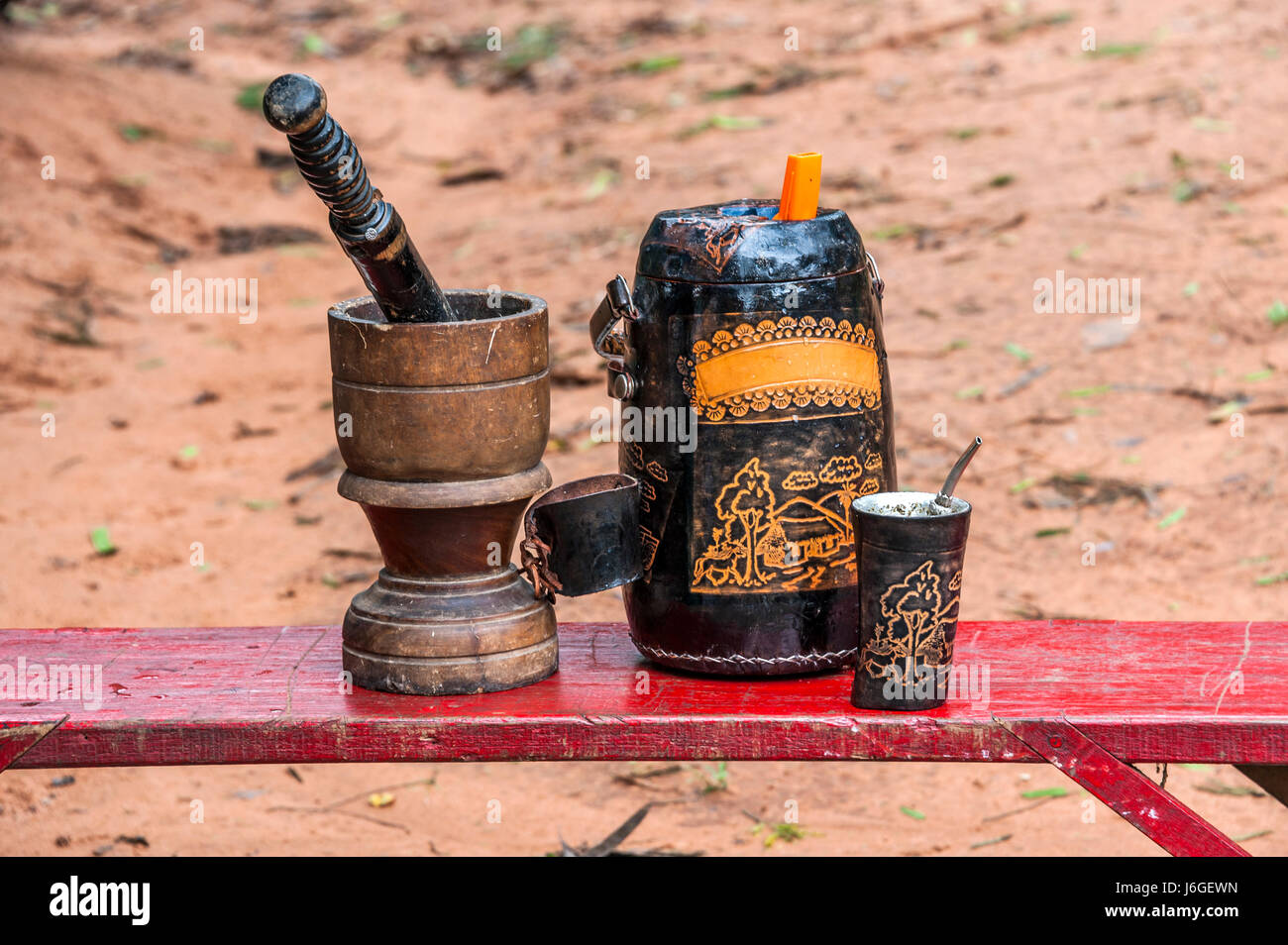 Terere drink, similar to mate but prepared with cold water. It is originally from Paraguay Stock Photo