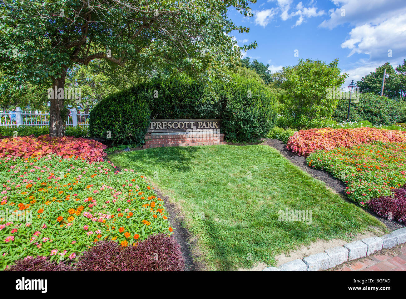 Beautiful gardens can be found in Prescott Park in Portsmouth, NH Stock Photo