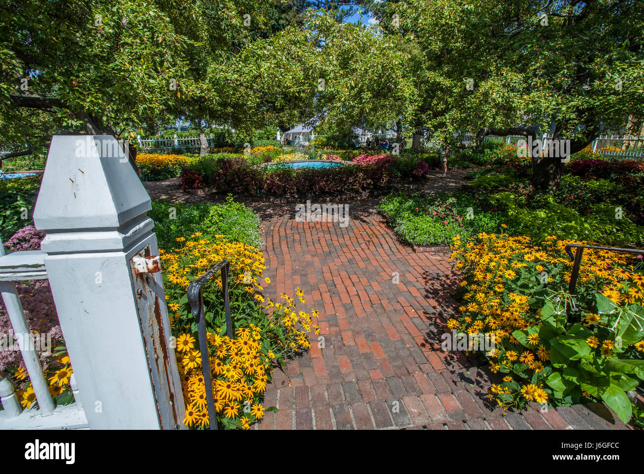 Beautiful gardens can be found in Prescott Park in Portsmouth, NH Stock Photo