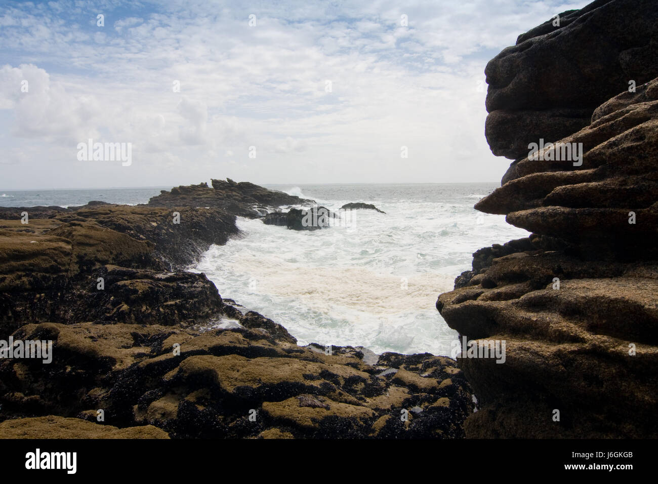 beach seaside the beach seashore rock france coast brittany salt water sea Stock Photo