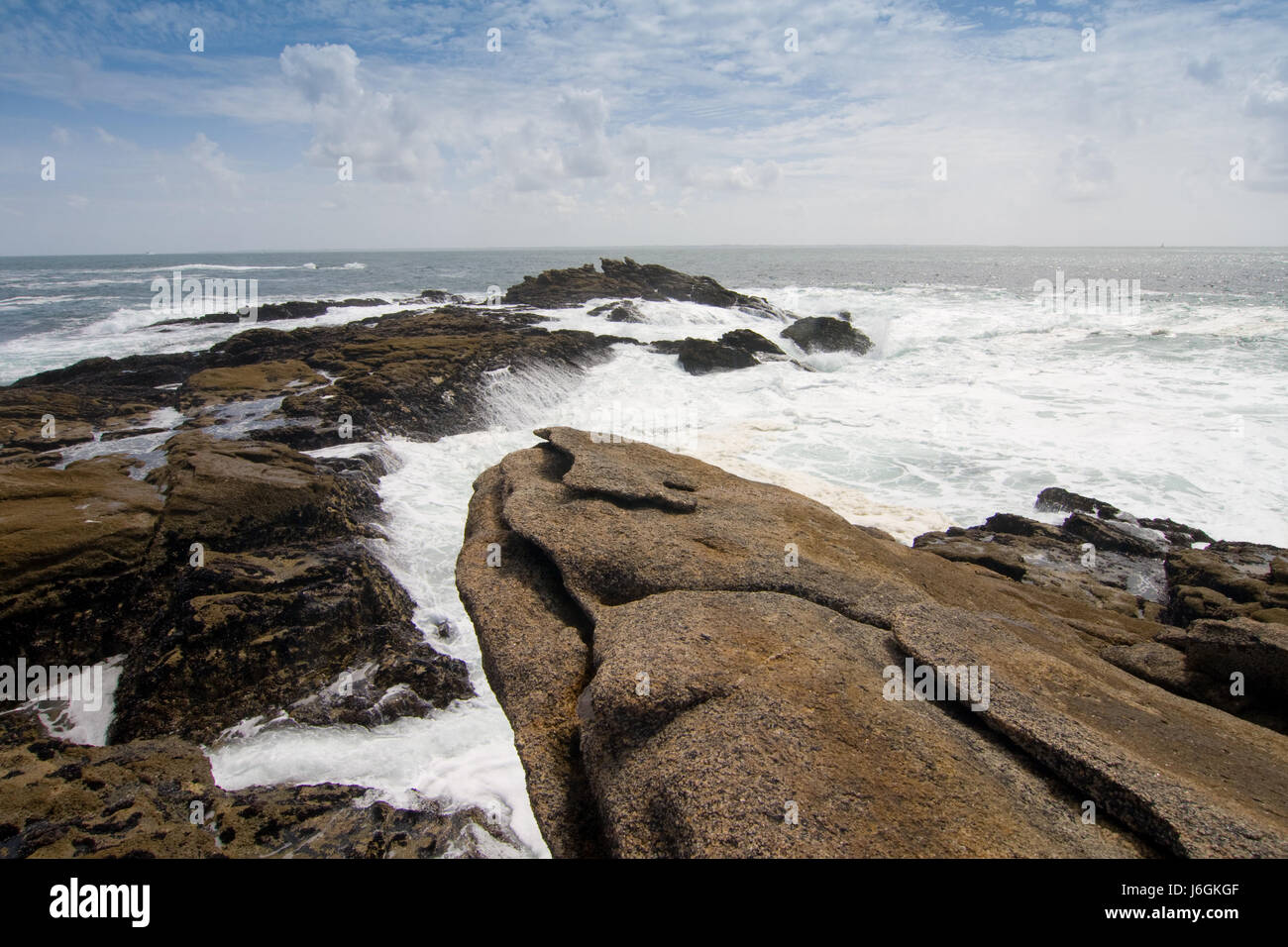 beach seaside the beach seashore rock france coast brittany salt water sea Stock Photo