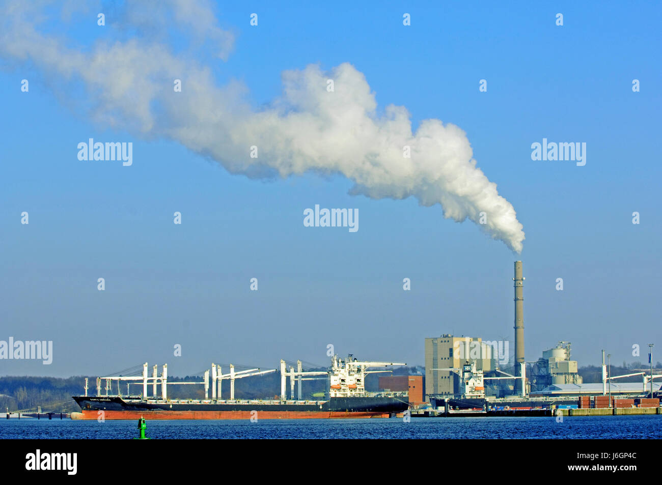industry power station industrial plant harbor harbours chimney drainpipe Stock Photo