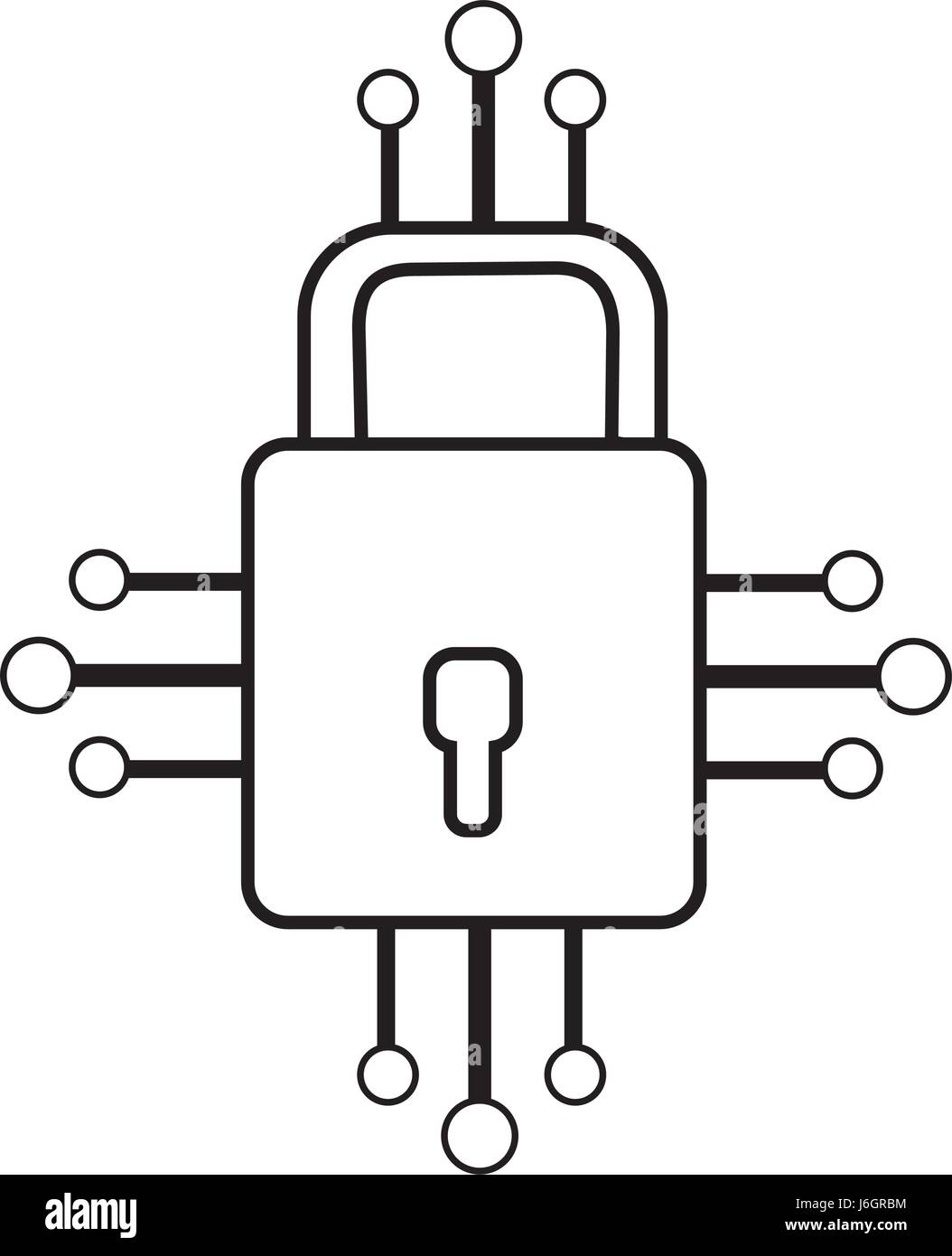 line padlock with circuits to security dgital connection Stock Vector ...