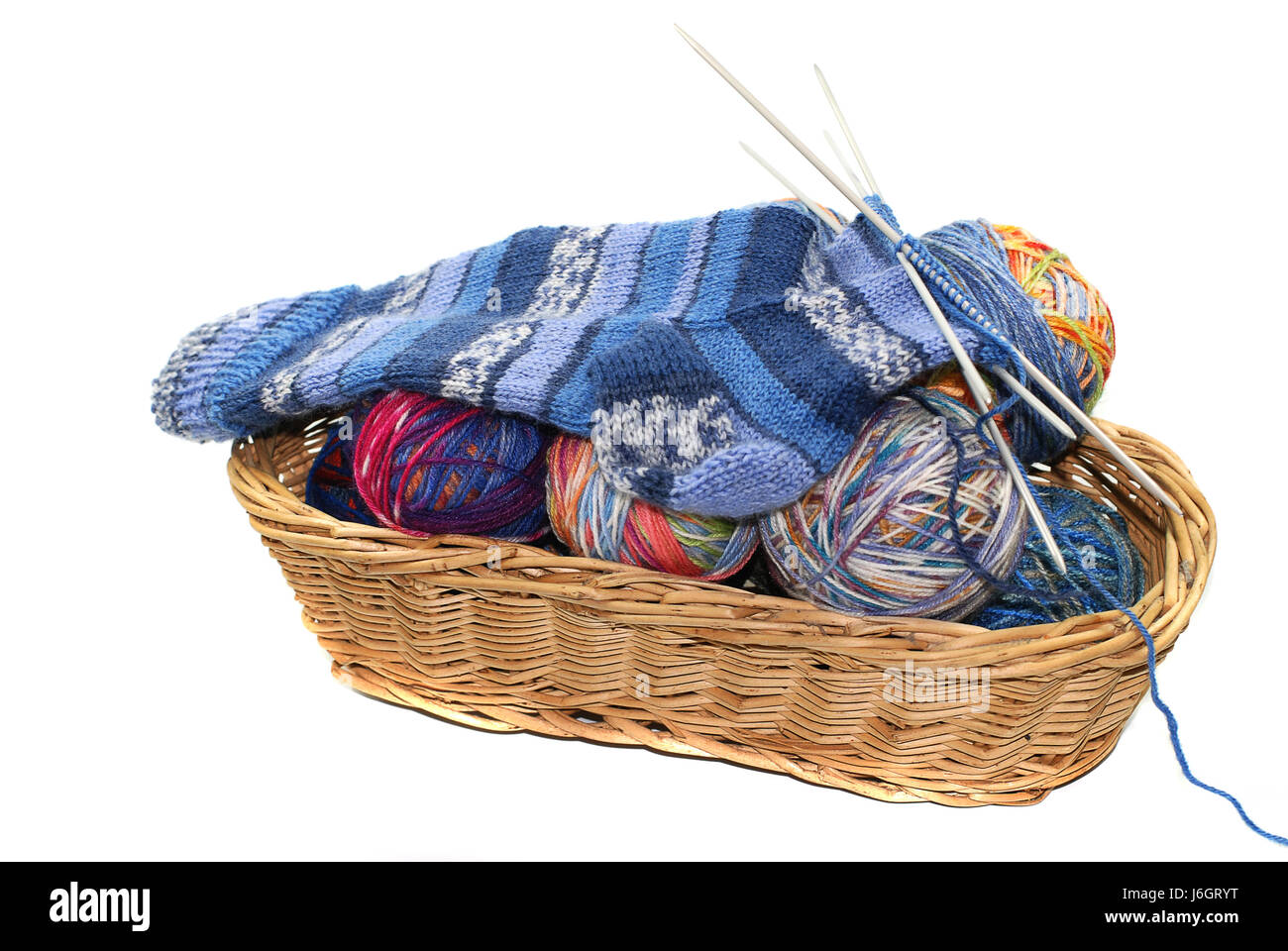 wool socks handicraft stockings knitted handiworks coloured colourful gorgeous Stock Photo